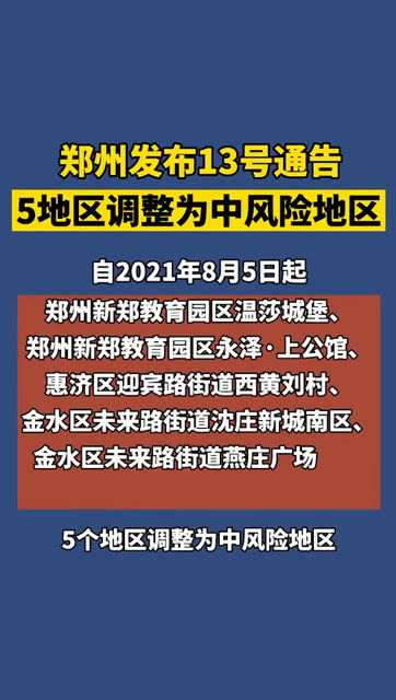 郑州4地调整为中风险地区:郑州升级为中风险 郑州4地调整为中风险地区:郑州升级为中风险