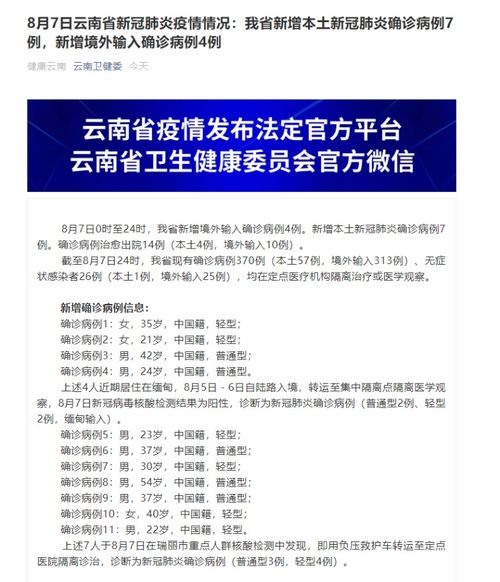 云南新增7例本土确诊病例(云南新增7例本土确诊病例分布) 云南新增7例本土确诊病例(云南新增7例本土确诊病例分布)